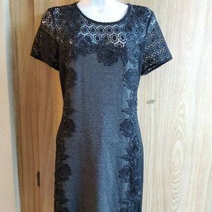 Truly Poppy Gray & Black Becka Lace Trim Knit Dress Size Medium